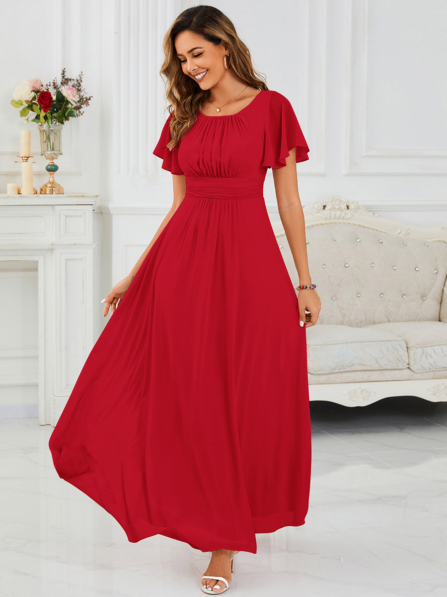Maxi Chiffon Ruffles Sleeve Wedding Guest Dress #color_Red