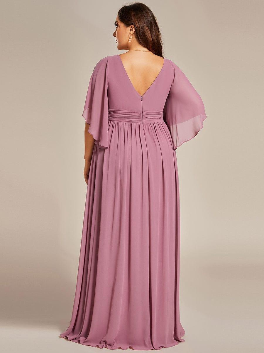 Plus Size Printed Half Sleeve Pleated A-Line Chiffon Wedding Guest Dress #color_Purple Orchid