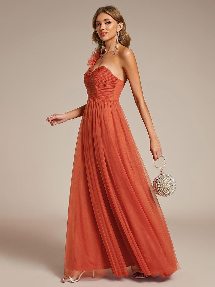 Sweetheart Neckline One Shoulder with Floral Tulle High Slit Bridesmaid Dress #color_Burnt Orange