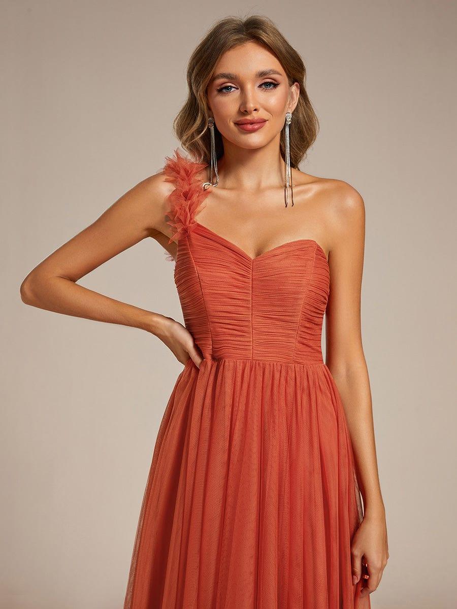 Sweetheart Neckline One Shoulder with Floral Tulle High Slit Bridesmaid Dress #color_Burnt Orange