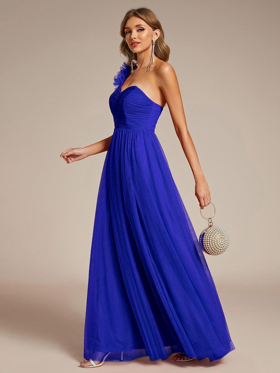 Sweetheart Neckline One Shoulder with Floral Tulle High Slit Bridesmaid Dress #color_Sapphire Blue