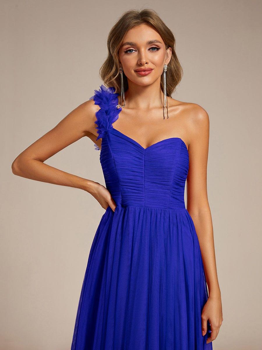 Sweetheart Neckline One Shoulder with Floral Tulle High Slit Bridesmaid Dress #color_Sapphire Blue