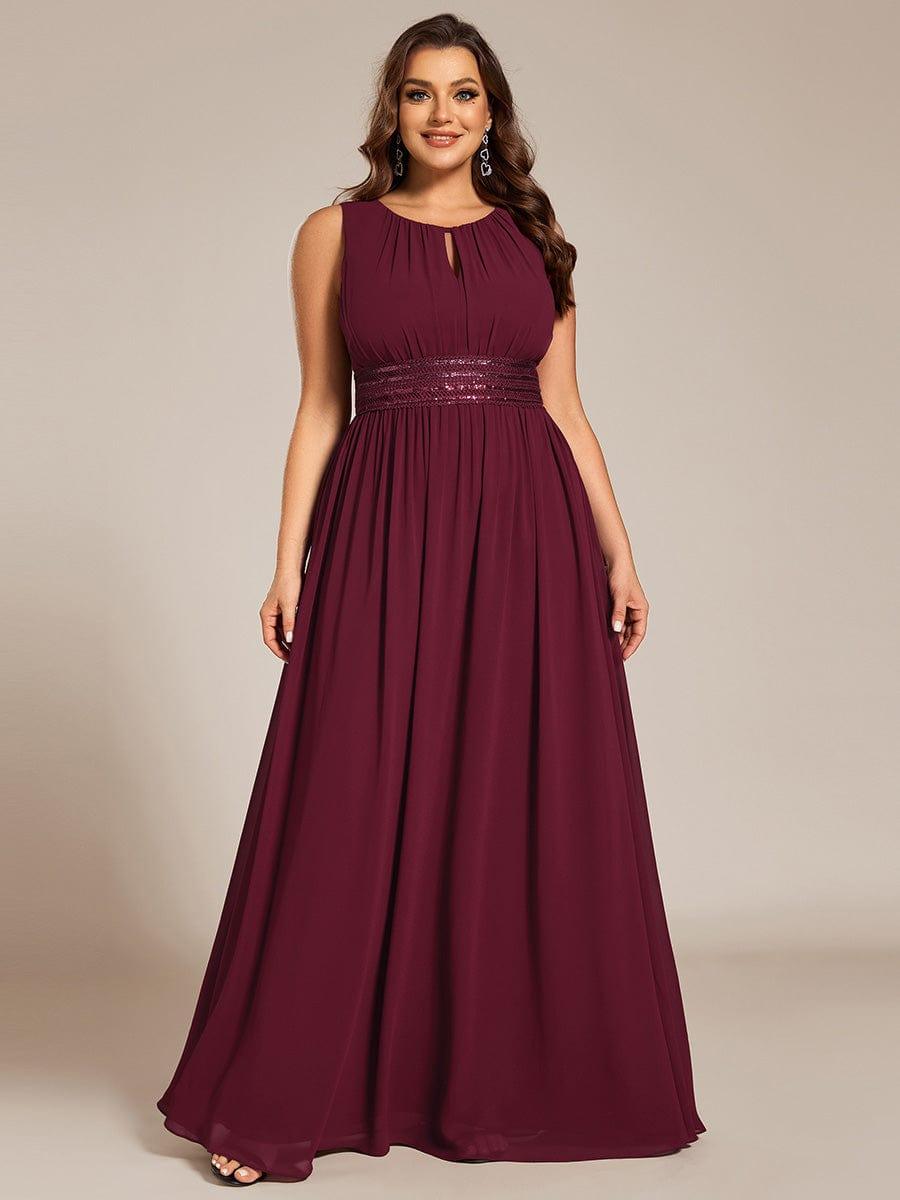 Plus Size Hollow Out Sleeveless Empire Waist Chiffon Bridesmaid Dress #color_Burgundy