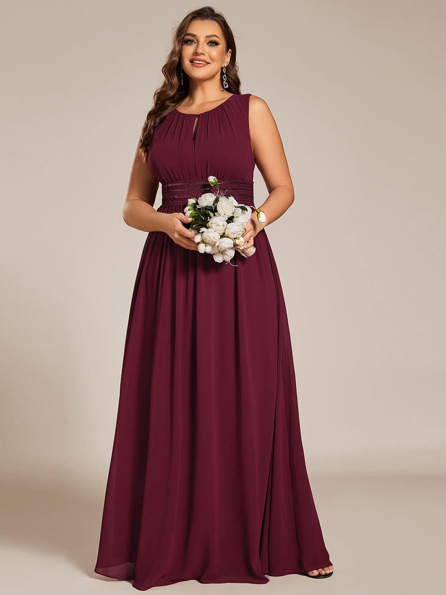 Plus Size Hollow Out Sleeveless Empire Waist Chiffon Bridesmaid Dress #color_Burgundy