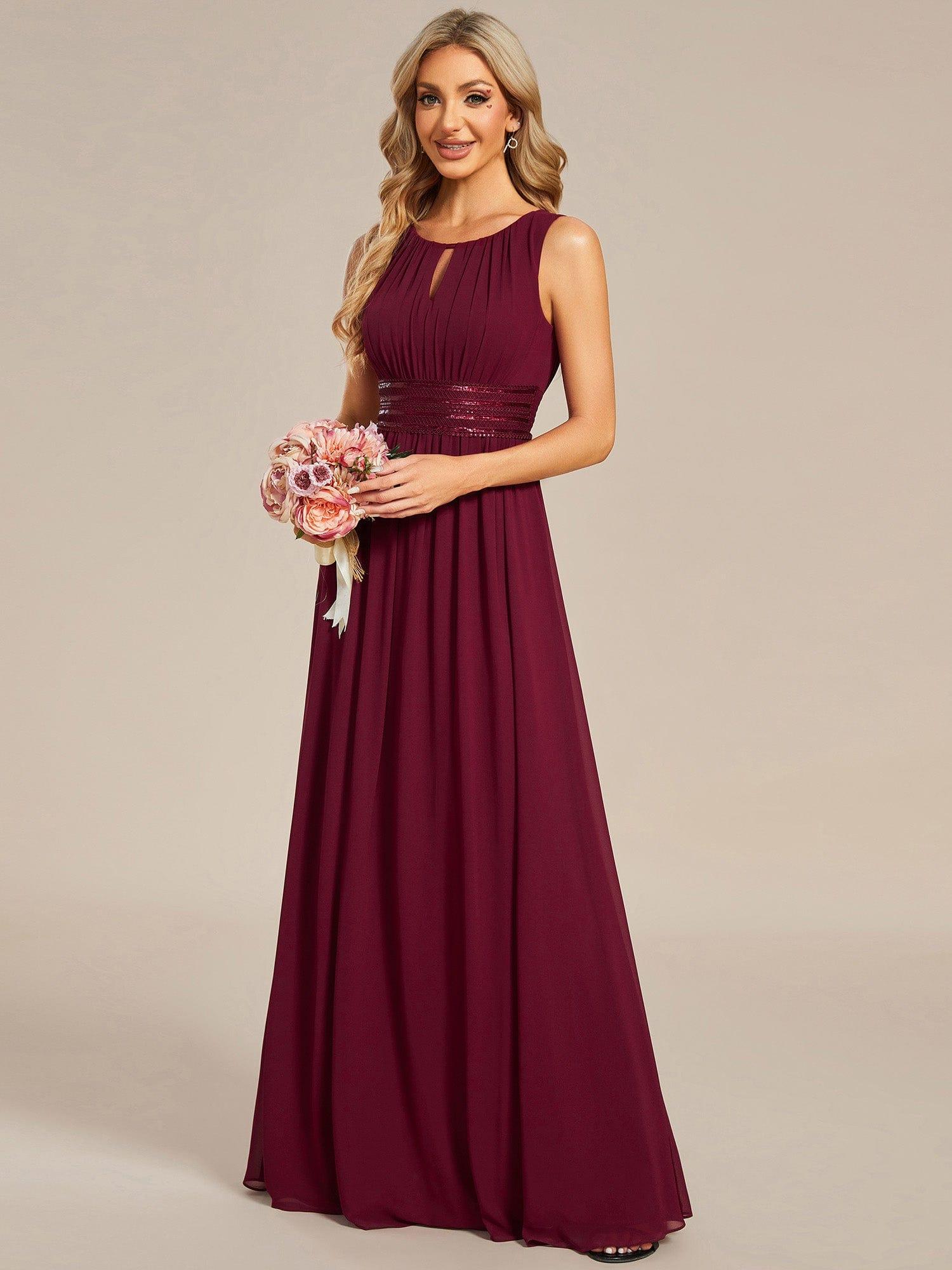 Hollow Out Sleeveless Maxi Wedding Guest Dress #color_Burgundy