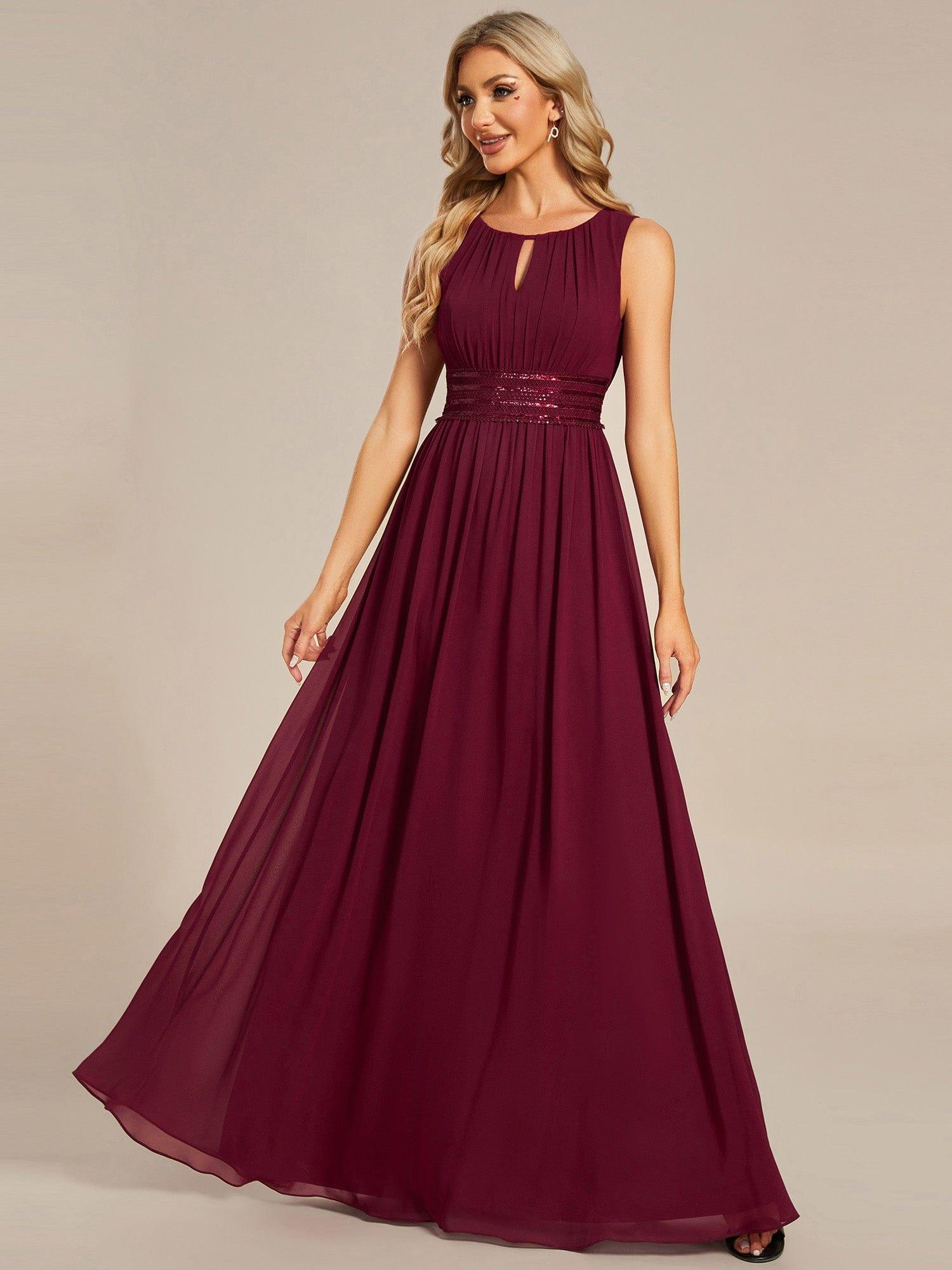 Hollow Out Sleeveless Maxi Wedding Guest Dress #color_Burgundy