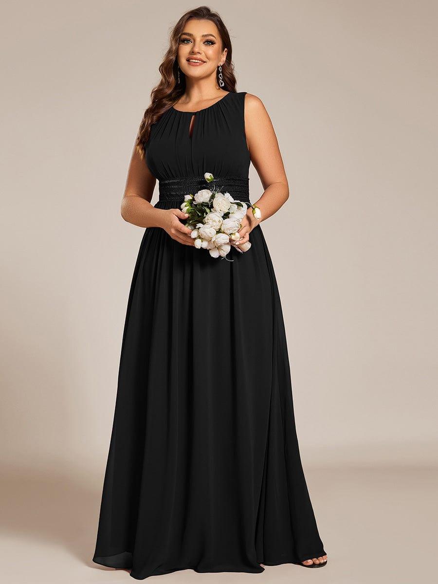 Plus Size Hollow Out Sleeveless Empire Waist Chiffon Bridesmaid Dress #color_Black