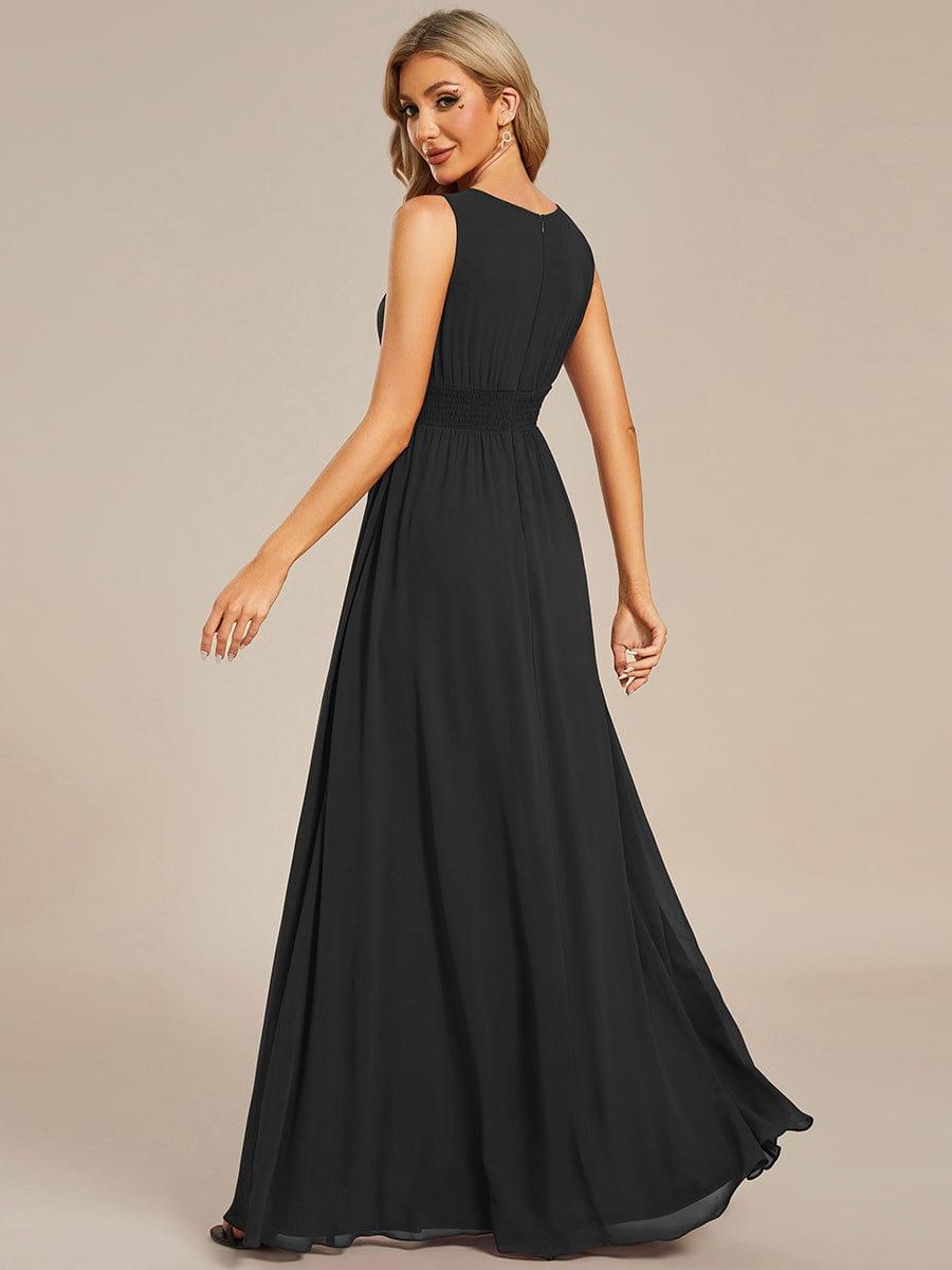 Hollow Out Sleeveless Maxi Wedding Guest Dress #color_Black