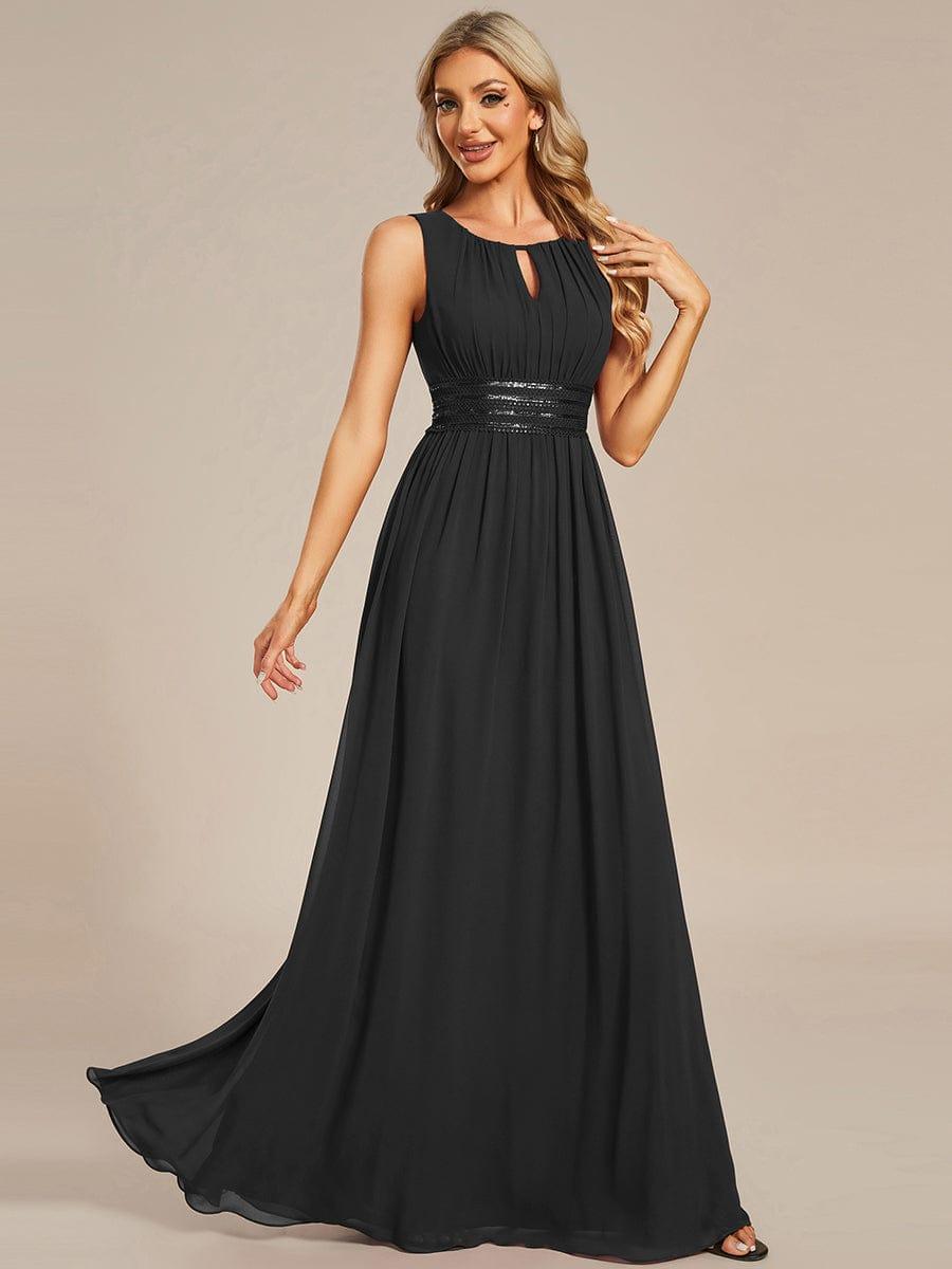 Hollow Out Sleeveless Maxi Wedding Guest Dress #color_Black