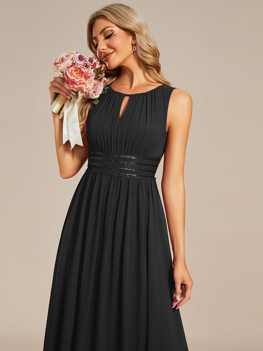 Hollow Out Sleeveless Maxi Wedding Guest Dress #color_Black