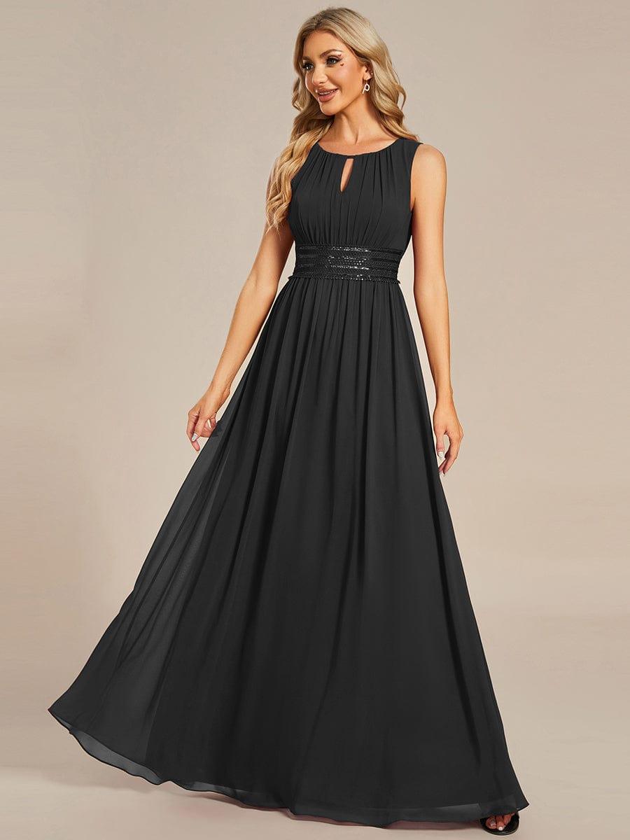 Simple Sleeveless A-line Chiffon Bridesmaid Dress with Hollow Out Detail #color_Black