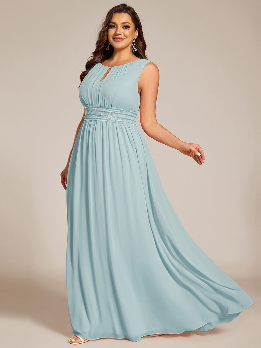 Plus Size Hollow Out Sleeveless Empire Waist Chiffon Bridesmaid Dress #color_Sky Blue