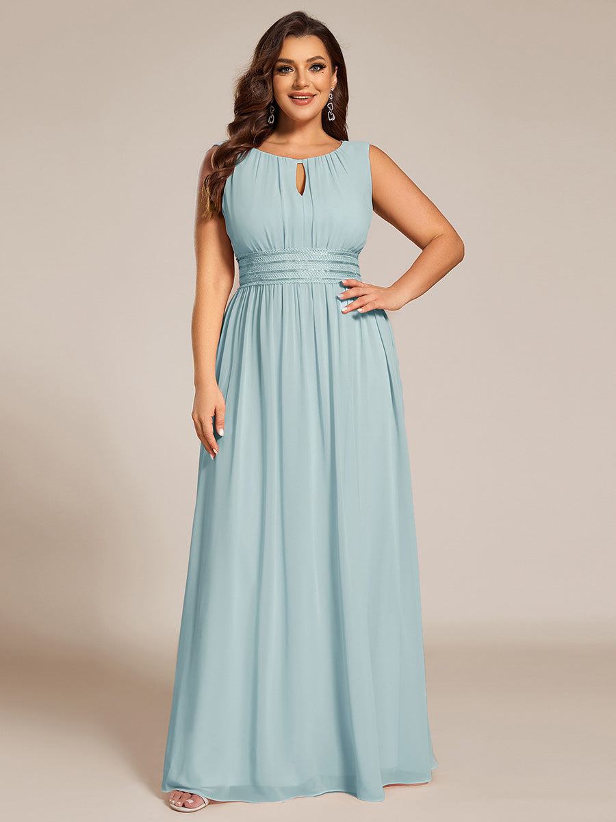 Simple Sleeveless A-line Chiffon Bridesmaid Dress with Hollow Out Detail #color_Sky Blue