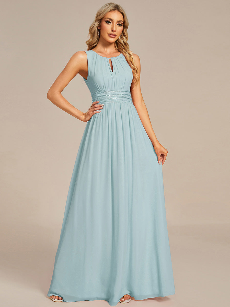 Simple Sleeveless A-line Chiffon Bridesmaid Dress with Hollow Out Detail #color_Sky Blue