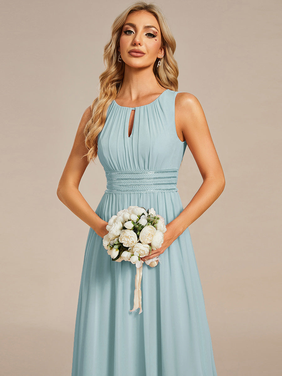 Simple Sleeveless A-line Chiffon Bridesmaid Dress with Hollow Out Detail #color_Sky Blue