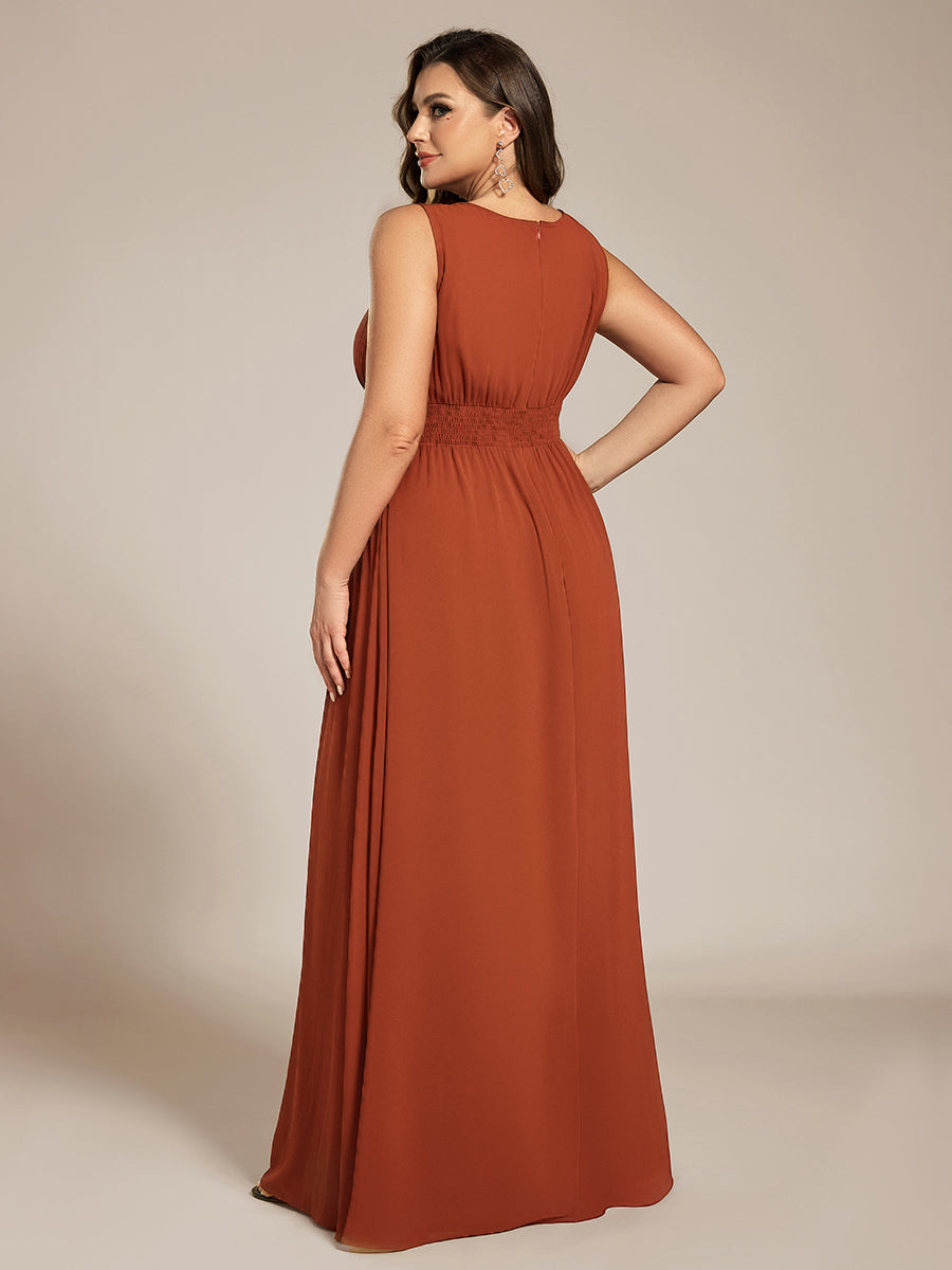 Plus Size Hollow Out Sleeveless Empire Waist Chiffon Bridesmaid Dress #color_Burnt Orange