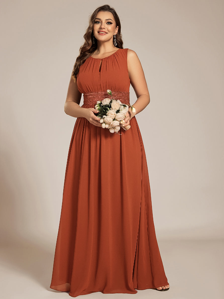 Simple Sleeveless A-line Chiffon Bridesmaid Dress with Hollow Out Detail #color_Burnt Orange
