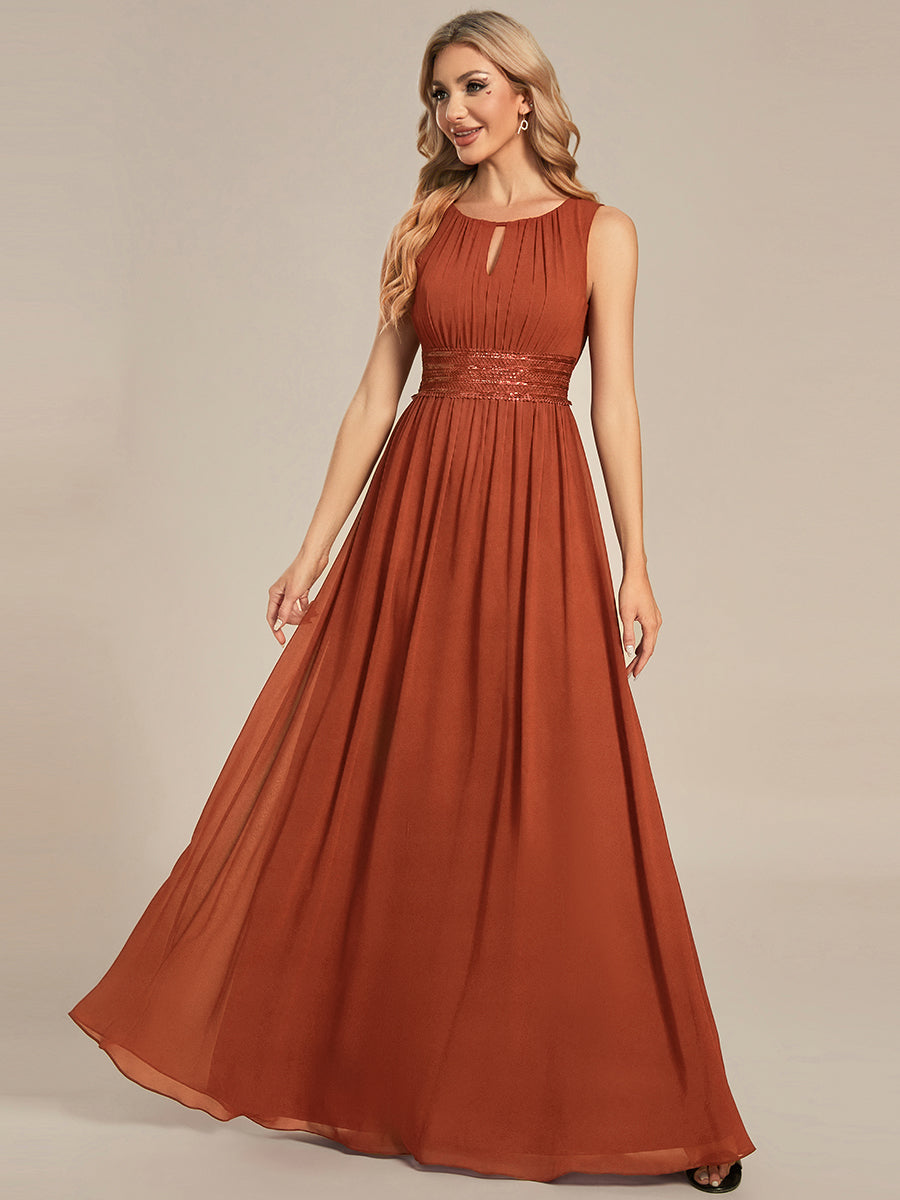 Simple Sleeveless A-line Chiffon Bridesmaid Dress with Hollow Out Detail #color_Burnt Orange