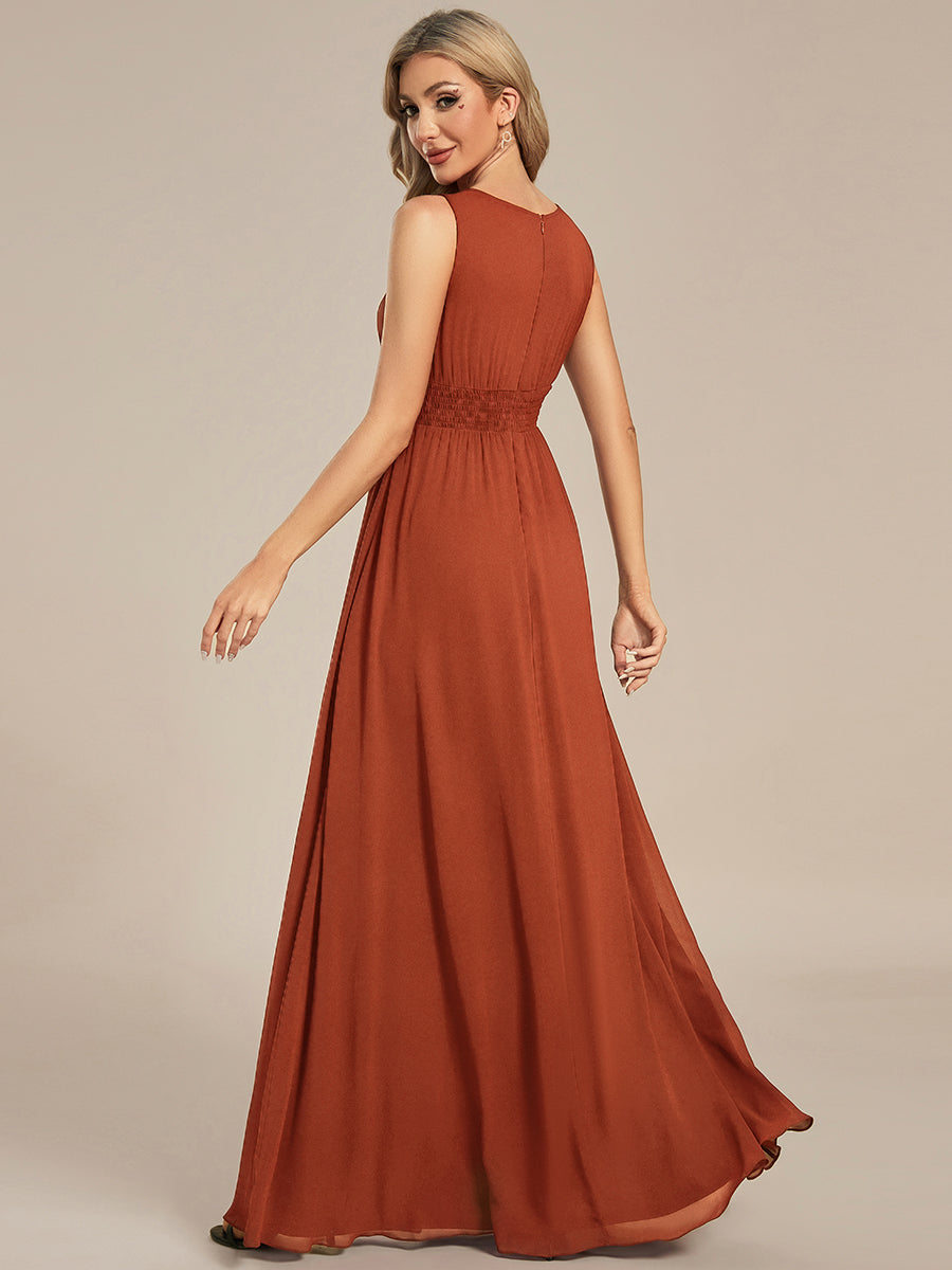 Hollow Out Sleeveless Maxi Wedding Guest Dress #color_Burnt Orange