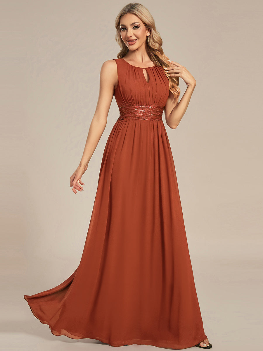 Simple Sleeveless A-line Chiffon Bridesmaid Dress with Hollow Out Detail #color_Burnt Orange
