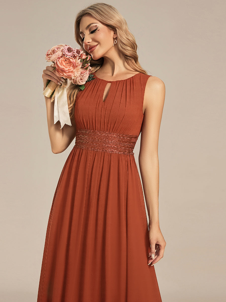 Simple Sleeveless A-line Chiffon Bridesmaid Dress with Hollow Out Detail #color_Burnt Orange