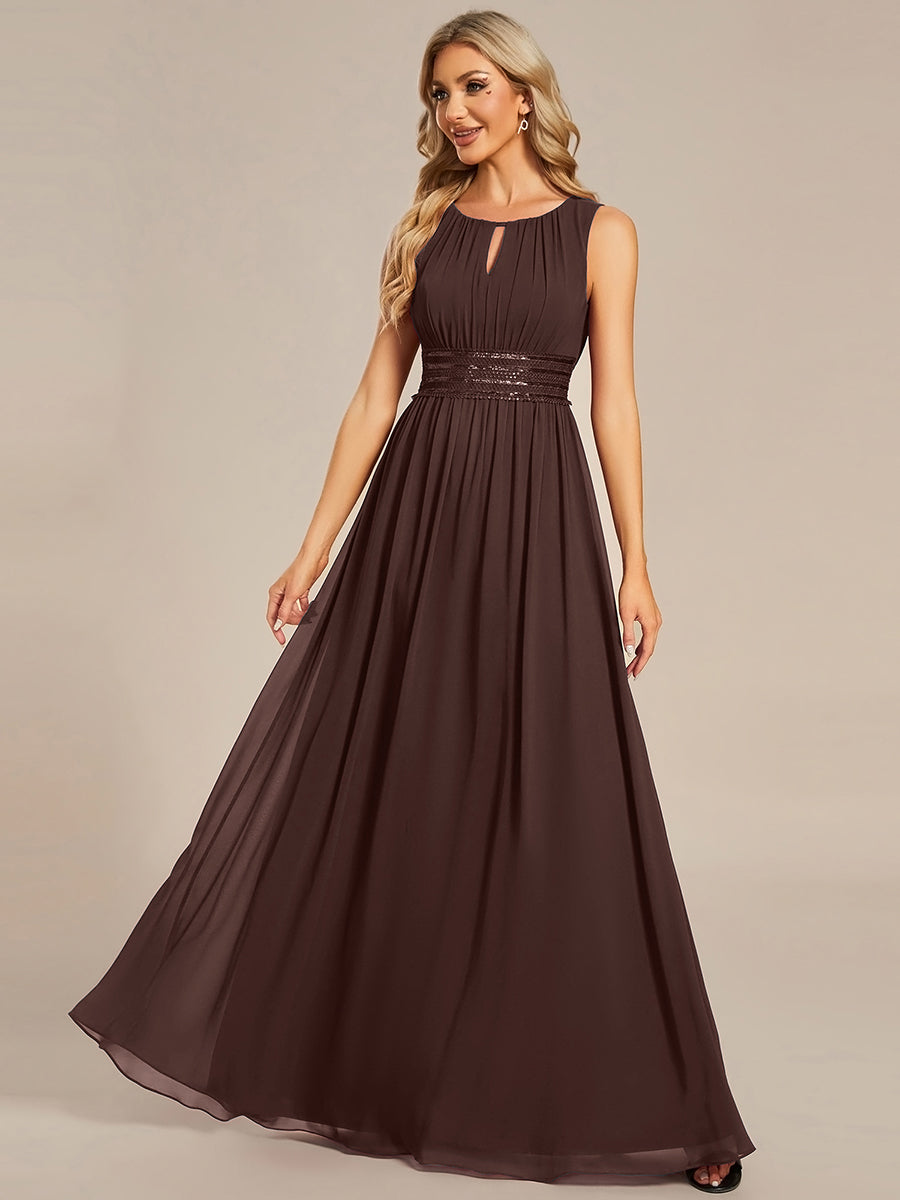 Hollow Out Sleeveless Maxi Wedding Guest Dress #color_Chocolate Brown