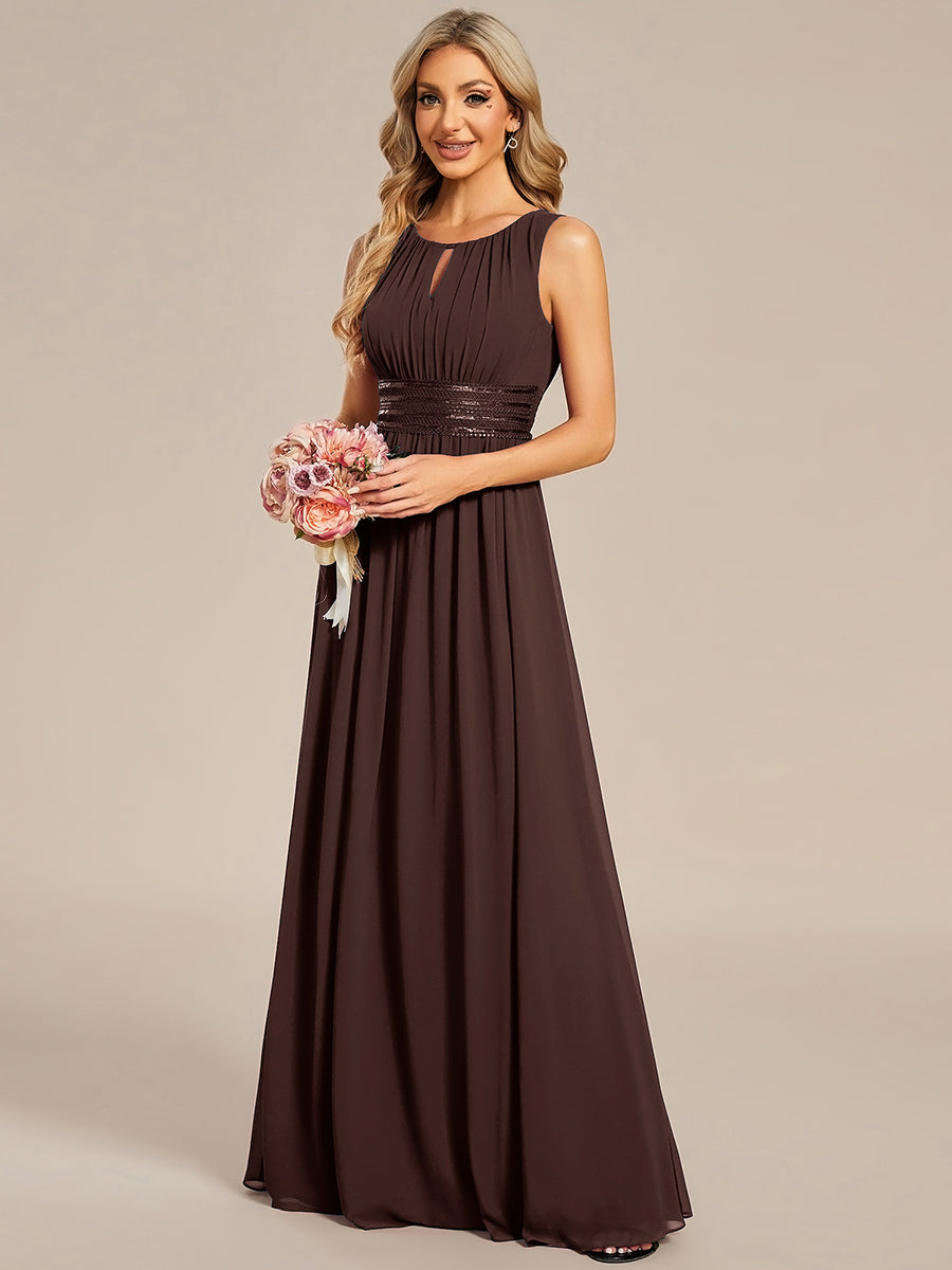 Hollow Out Sleeveless Maxi Wedding Guest Dress #color_Chocolate Brown