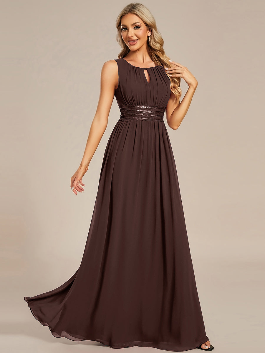 Hollow Out Sleeveless Maxi Wedding Guest Dress #color_Chocolate Brown