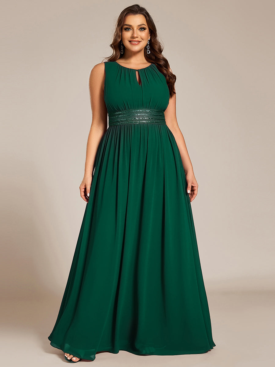 Simple Sleeveless A-line Chiffon Bridesmaid Dress with Hollow Out Detail #color_Dark Green