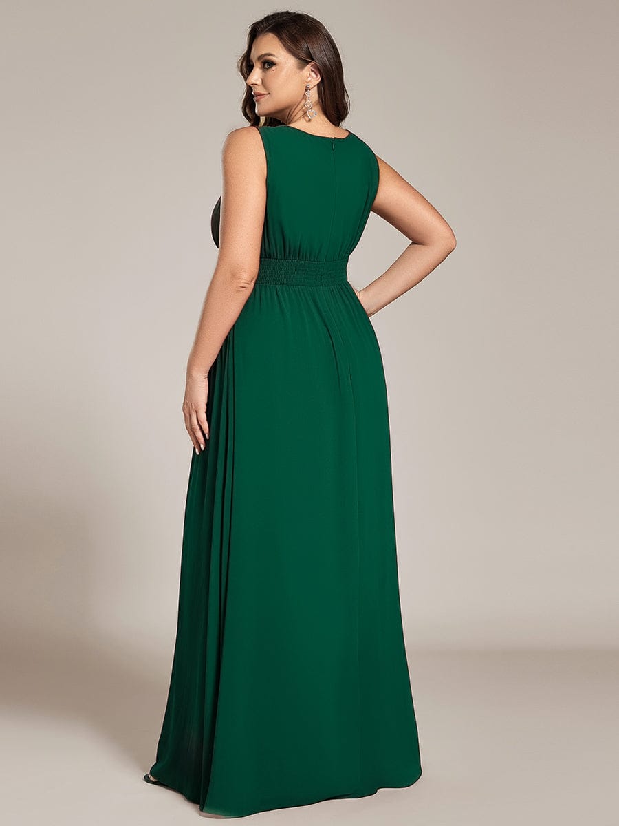 Simple Sleeveless A-line Chiffon Bridesmaid Dress with Hollow Out Detail #color_Dark Green