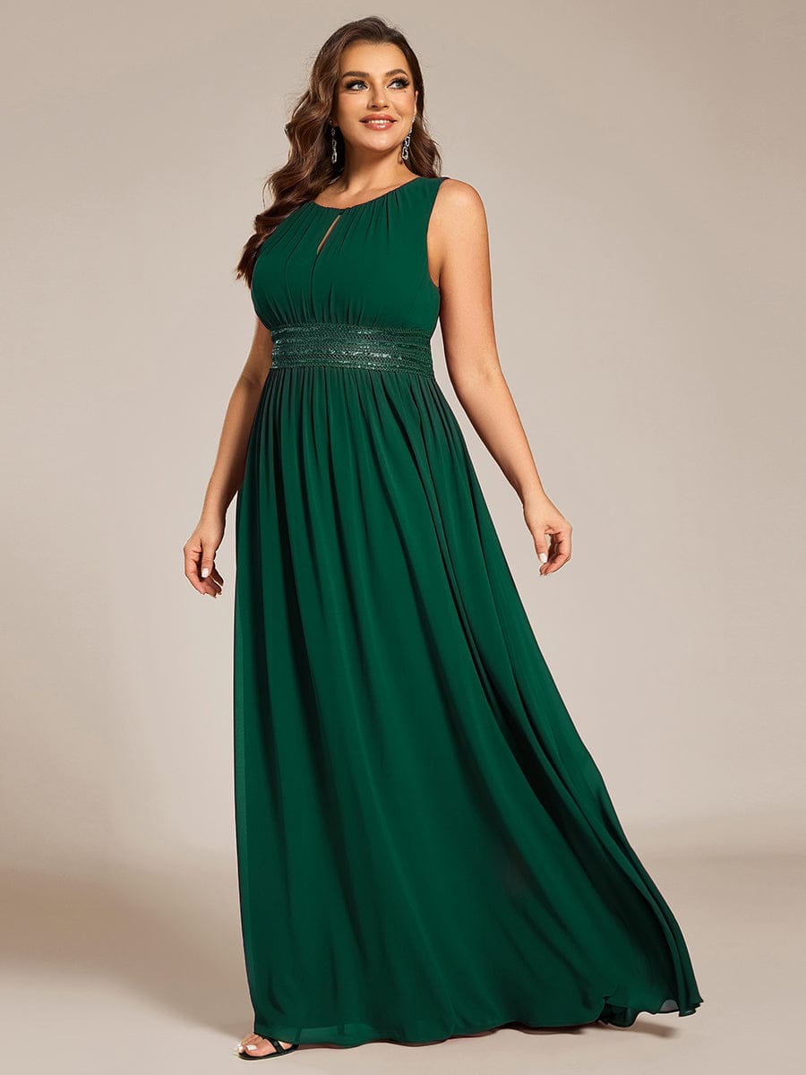Plus Size Hollow Out Sleeveless Empire Waist Chiffon Bridesmaid Dress #color_Dark Green