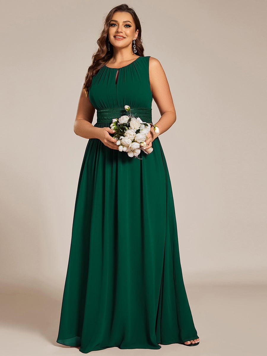 Plus Size Hollow Out Sleeveless Empire Waist Chiffon Bridesmaid Dress #color_Dark Green