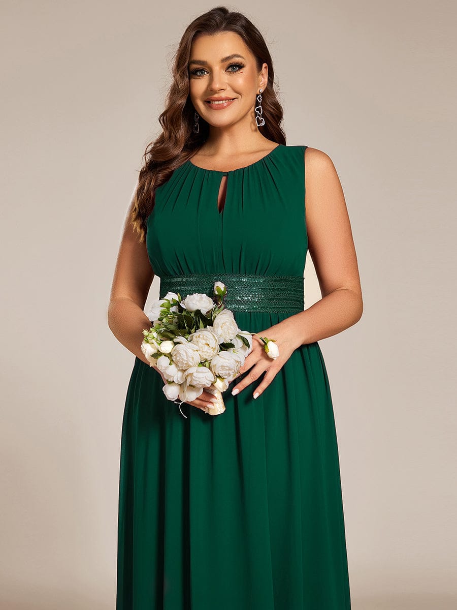 Simple Sleeveless A-line Chiffon Bridesmaid Dress with Hollow Out Detail #color_Dark Green
