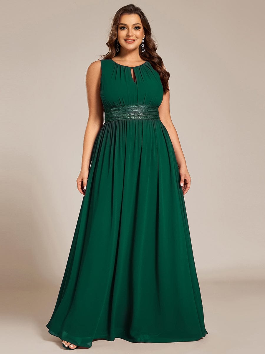 Plus Size Hollow Out Sleeveless Empire Waist Chiffon Bridesmaid Dress #color_Dark Green