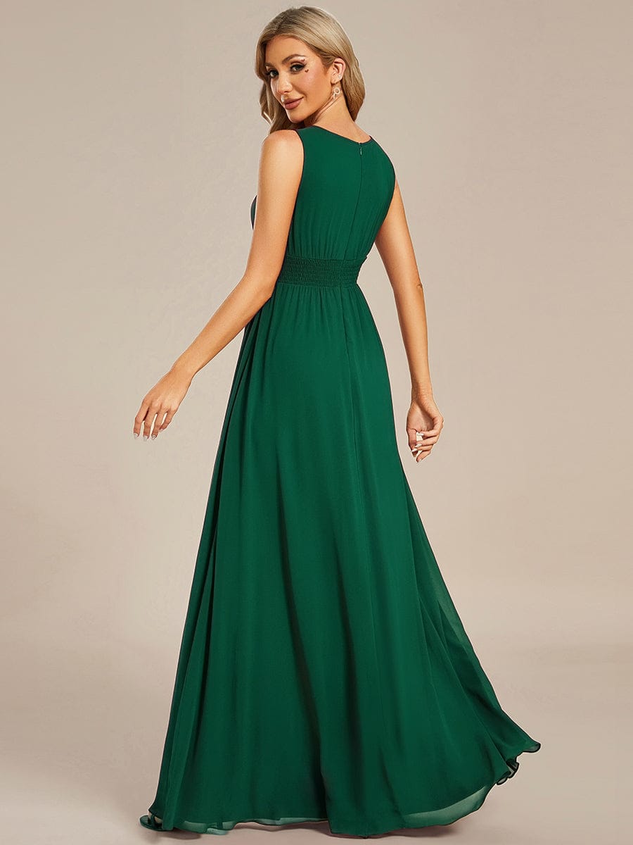 Simple Sleeveless A-line Chiffon Bridesmaid Dress with Hollow Out Detail #color_Dark Green