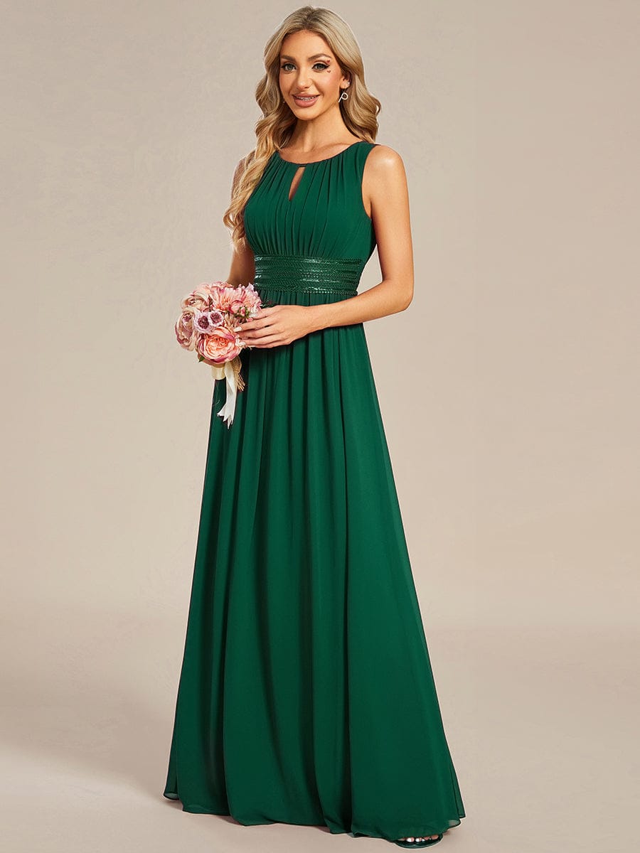 Simple Sleeveless A-line Chiffon Bridesmaid Dress with Hollow Out Detail #color_Dark Green