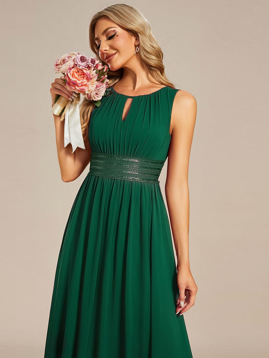 Simple Sleeveless A-line Chiffon Bridesmaid Dress with Hollow Out Detail #color_Dark Green
