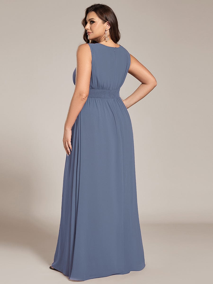 Plus Size Hollow Out Sleeveless Empire Waist Chiffon Bridesmaid Dress #color_Dusty Blue