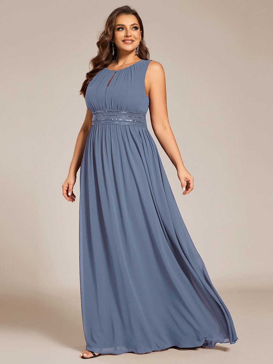 Plus Size Hollow Out Sleeveless Empire Waist Chiffon Bridesmaid Dress #color_Dusty Blue