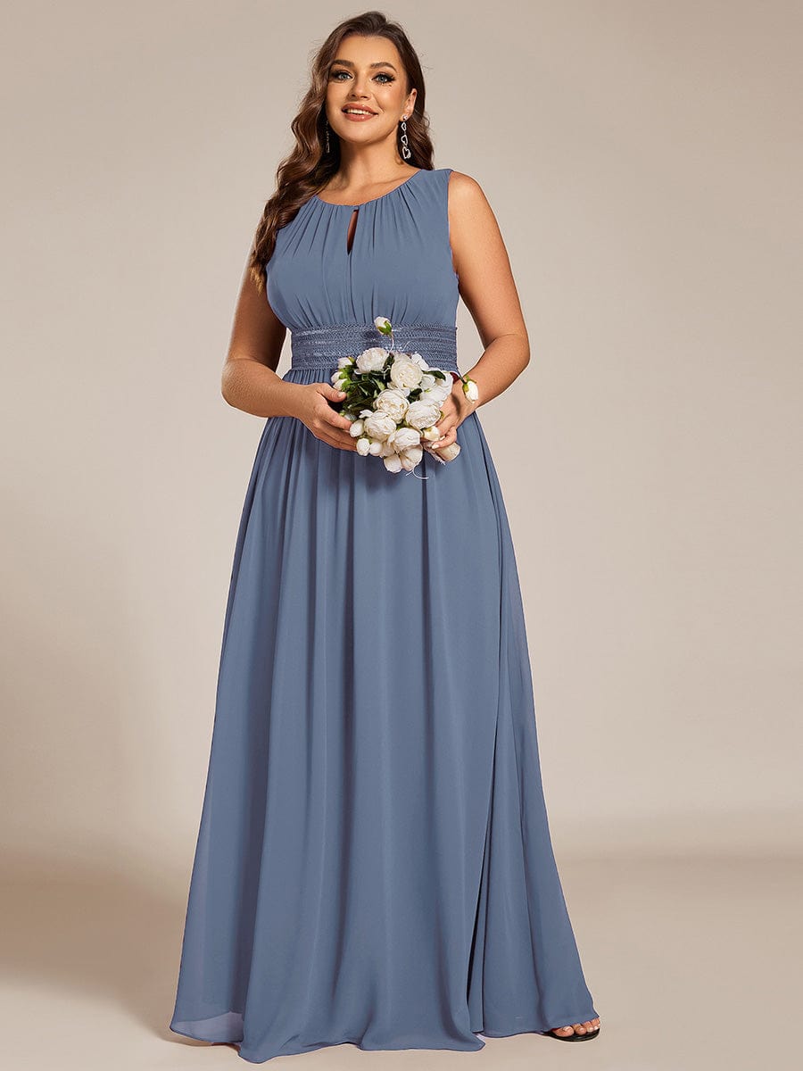 Plus Size Hollow Out Sleeveless Empire Waist Chiffon Bridesmaid Dress #color_Dusty Blue