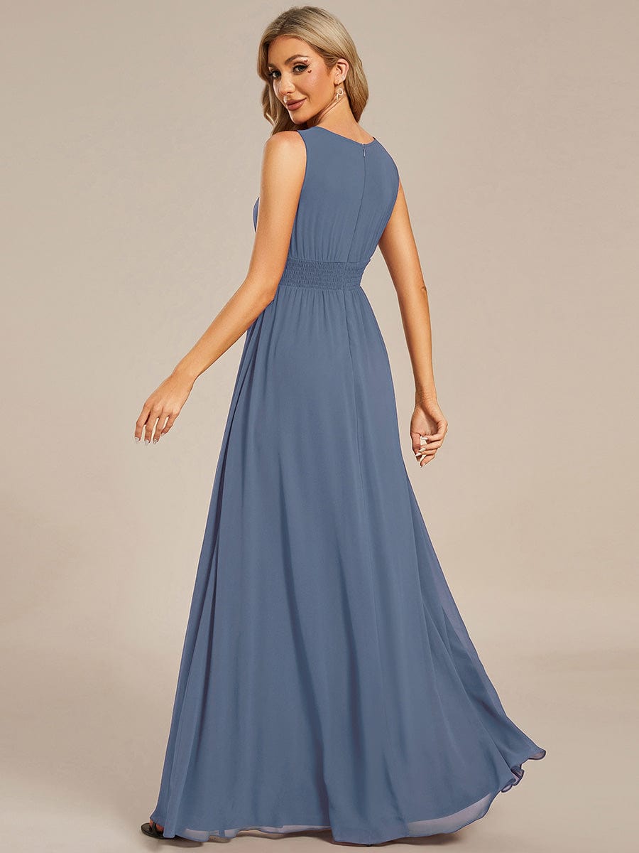 Hollow Out Sleeveless Maxi Wedding Guest Dress #color_Dusty Blue