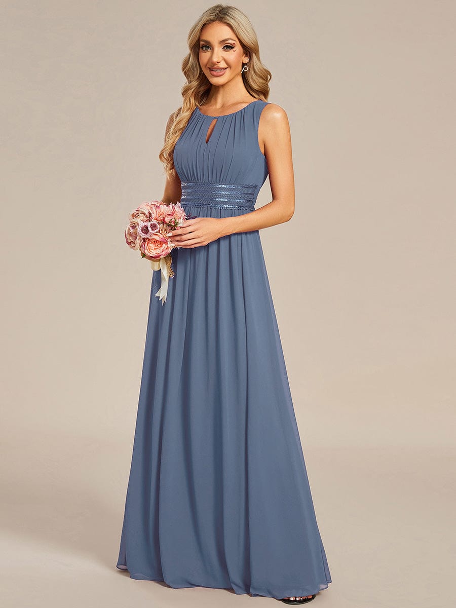 Simple Sleeveless A-line Chiffon Bridesmaid Dress with Hollow Out Detail #color_Dusty Blue