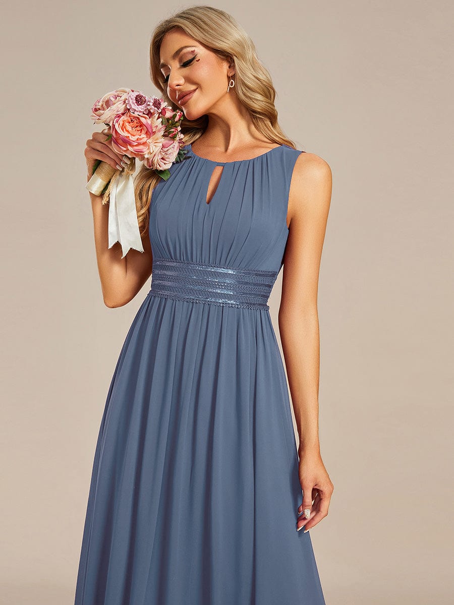 Simple Sleeveless A-line Chiffon Bridesmaid Dress with Hollow Out Detail #color_Dusty Blue
