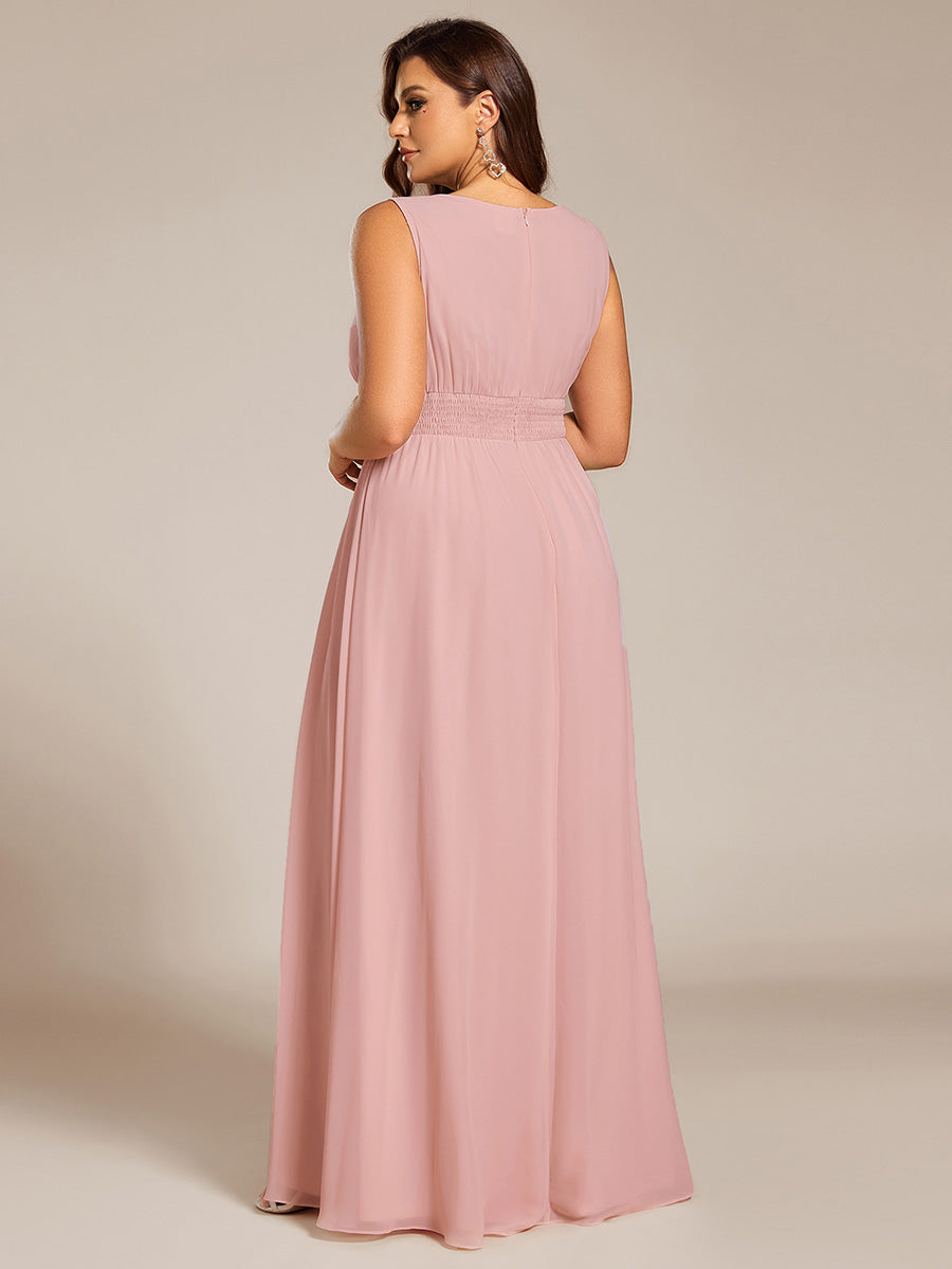 Plus Size Hollow Out Sleeveless Empire Waist Chiffon Bridesmaid Dress #color_Dusty Rose