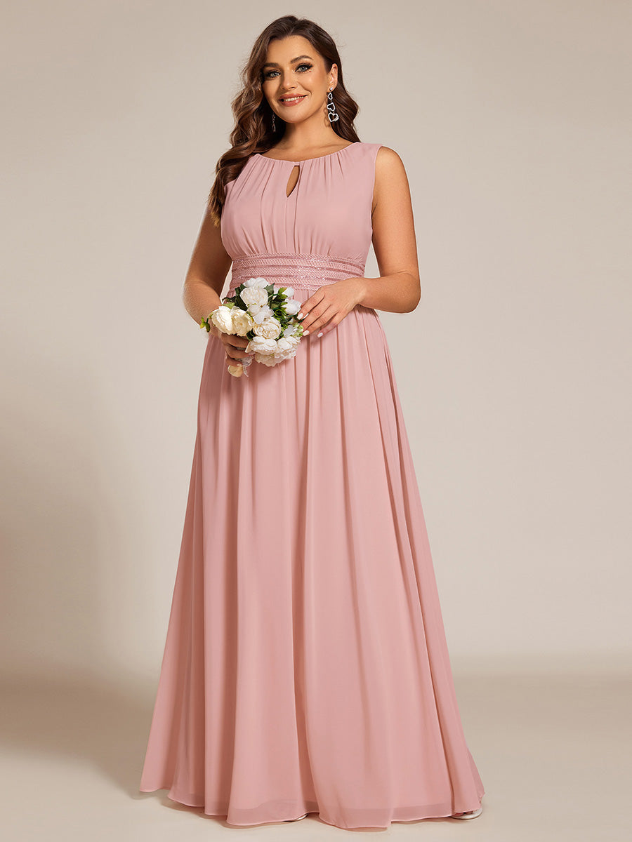 Plus Size Hollow Out Sleeveless Empire Waist Chiffon Bridesmaid Dress #color_Dusty Rose
