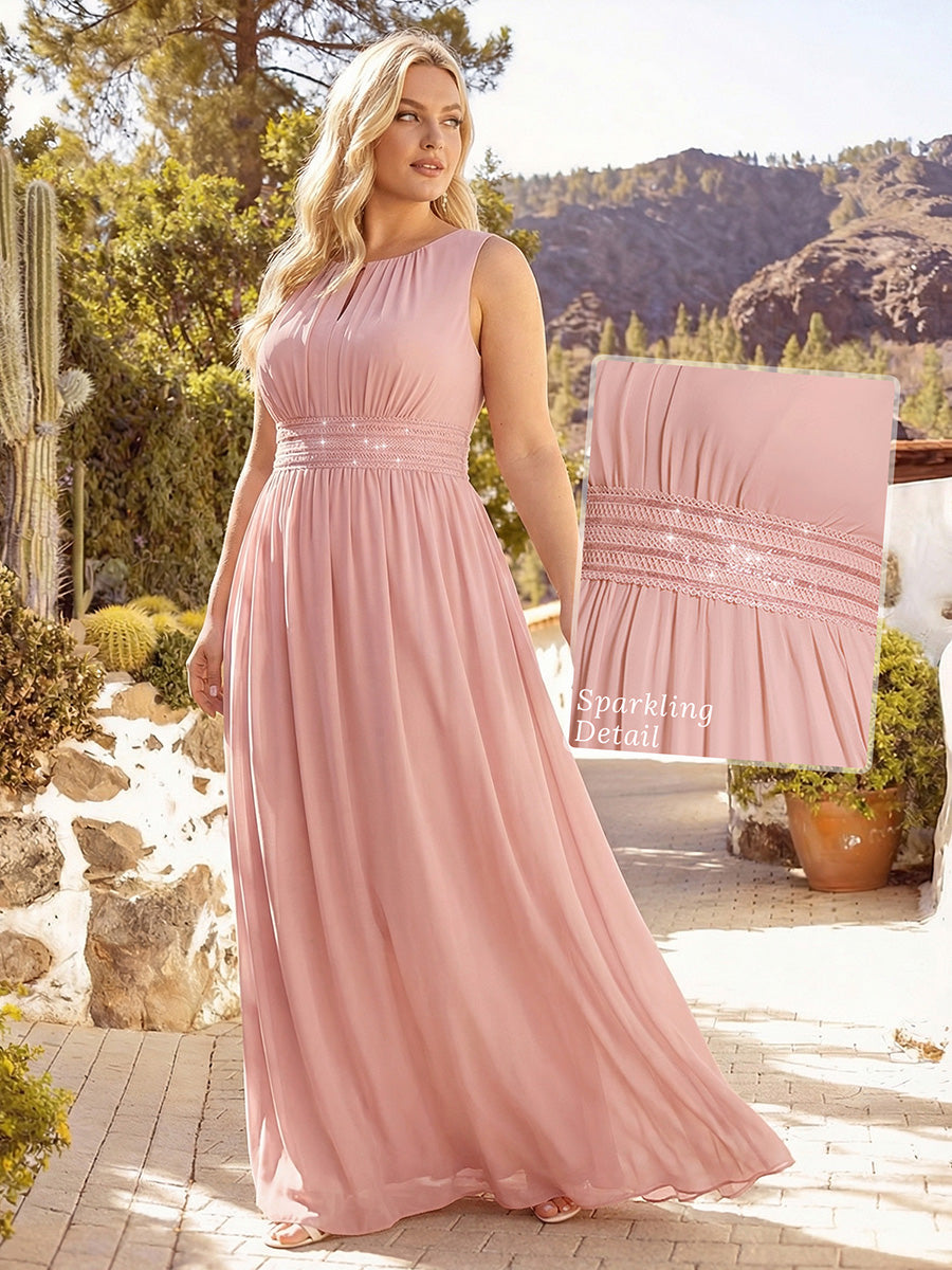 Plus Size Hollow Out Sleeveless Empire Waist Chiffon Bridesmaid Dress #color_Dusty Rose