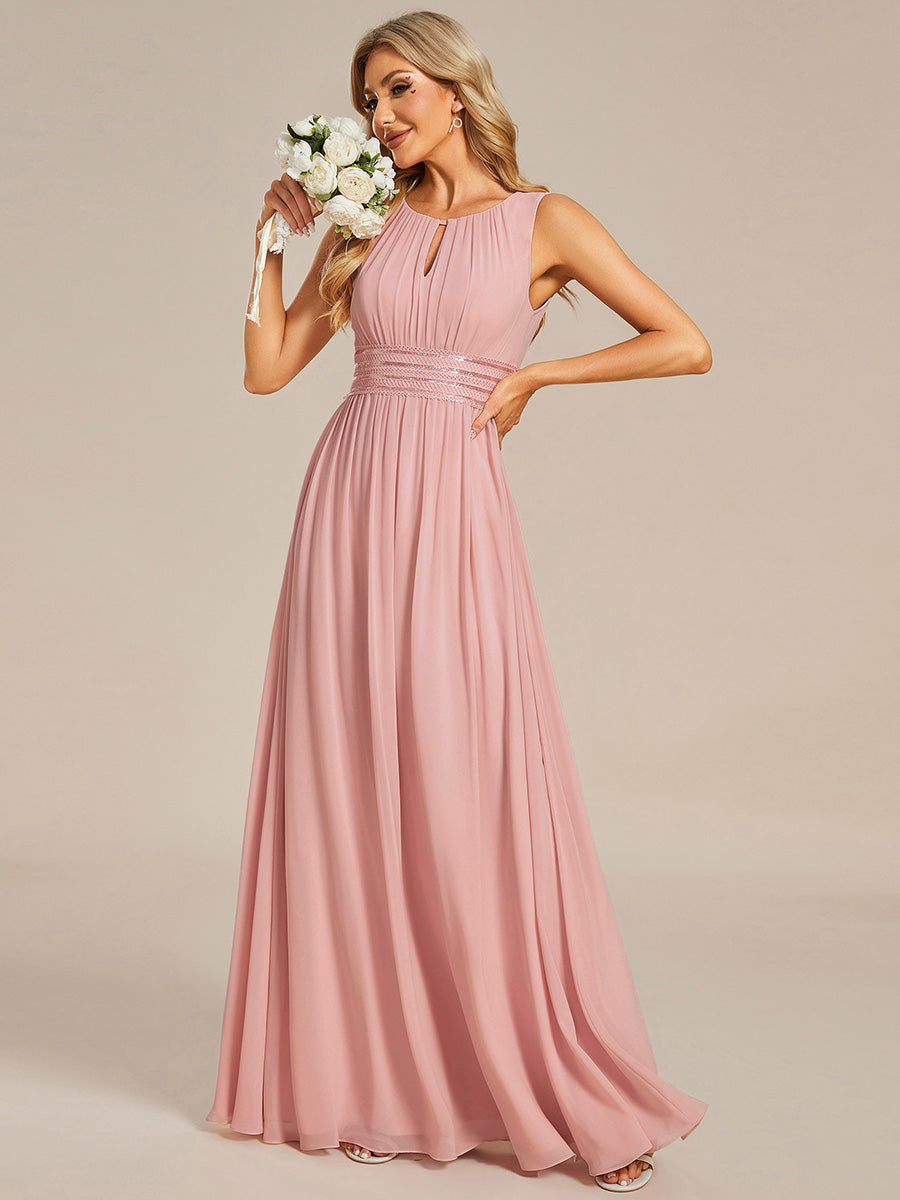 Simple Sleeveless A-line Chiffon Bridesmaid Dress with Hollow Out Detail #color_Dusty Rose