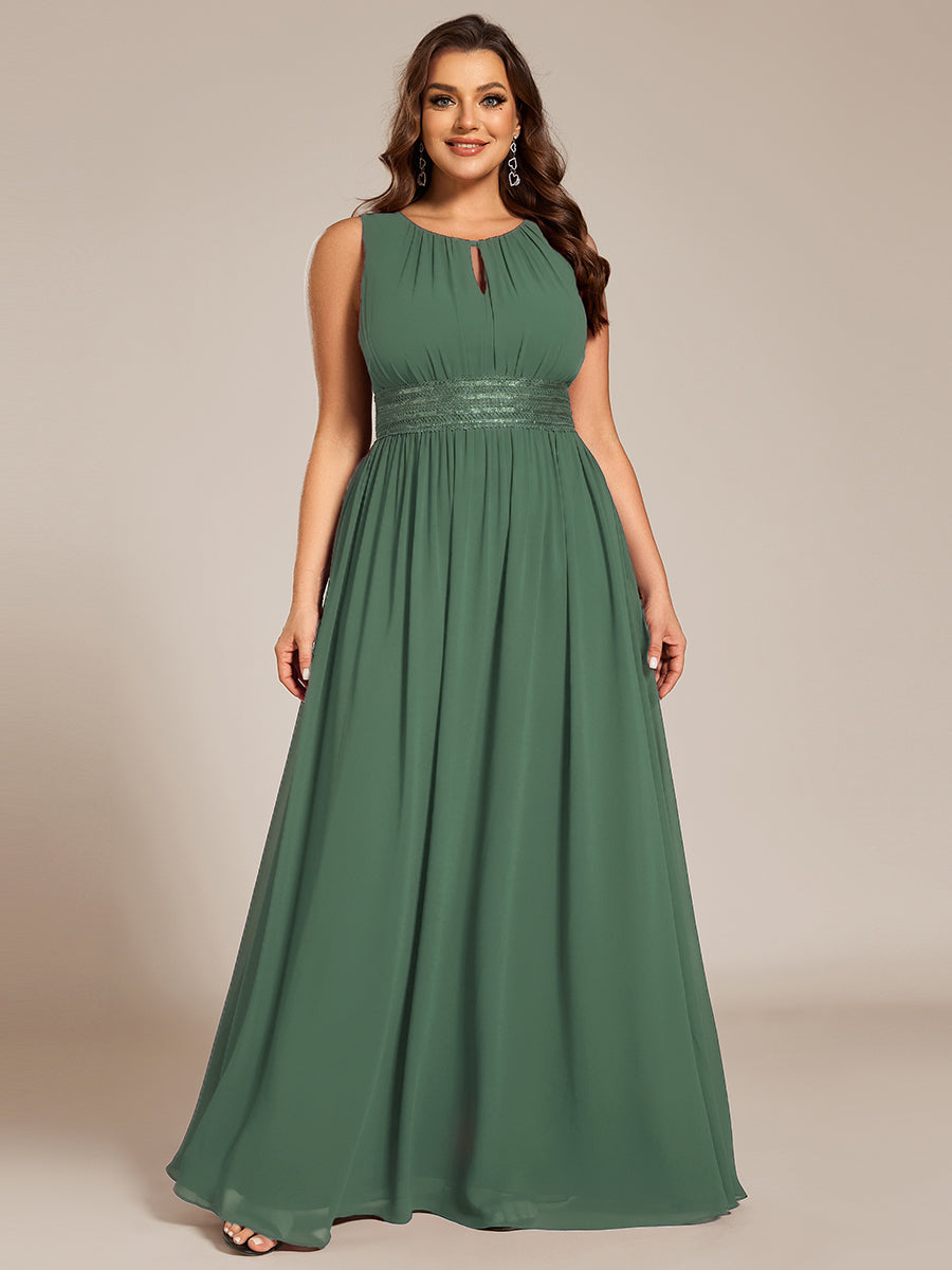 Simple Sleeveless A-line Chiffon Bridesmaid Dress with Hollow Out Detail #color_Eucalyptus