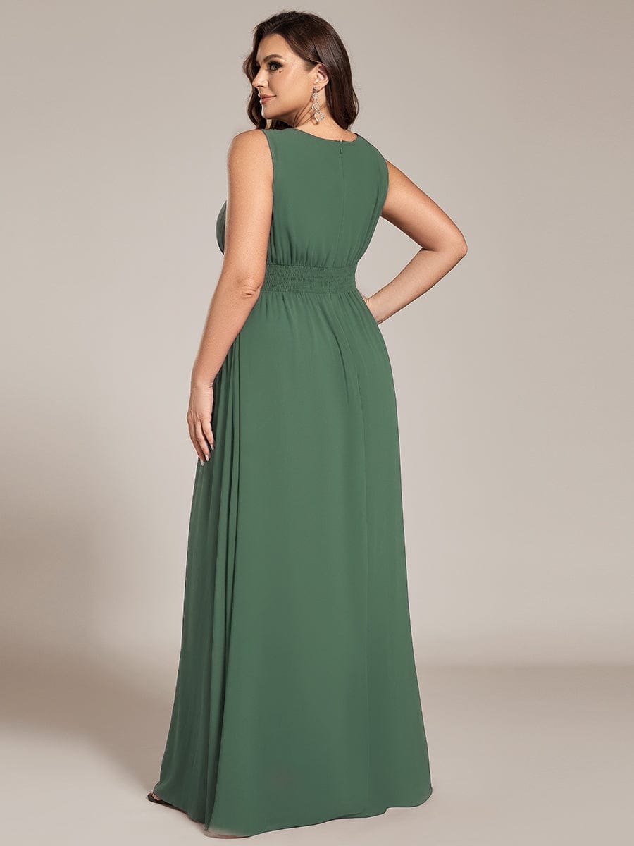 Plus Size Hollow Out Sleeveless Empire Waist Chiffon Bridesmaid Dress #color_Eucalyptus