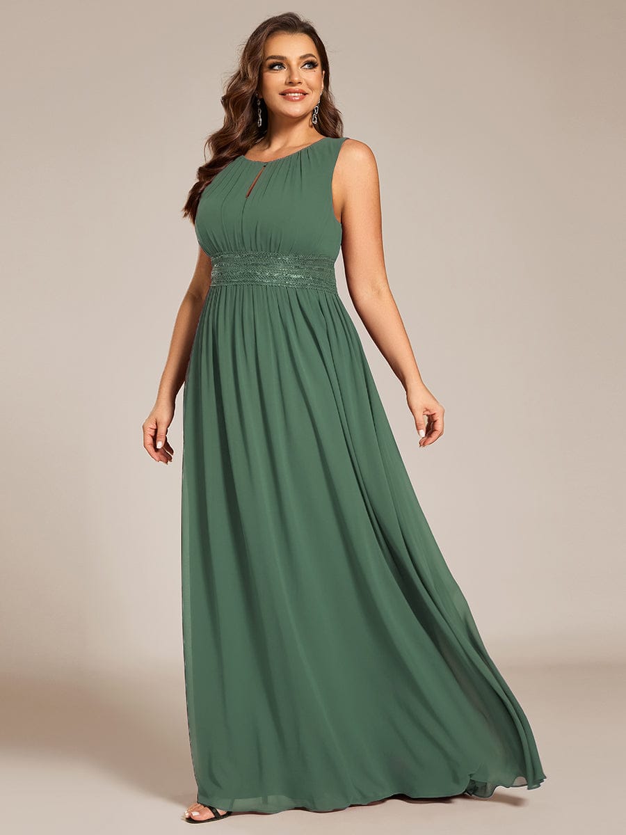 Plus Size Hollow Out Sleeveless Empire Waist Chiffon Bridesmaid Dress #color_Eucalyptus